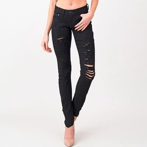 NWT Black Denim Mid Rise Distressed Jean